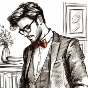 Mit KI erstellt schuechterner mann brille bart traurig