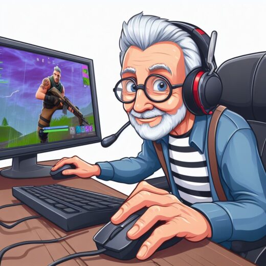 Alter Mann graue haare Fortnite PC brille freude kopfhoerer