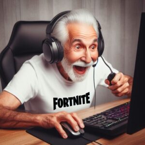 Alter Mann graue haare Fortnite PC spass freude kopfhoerer