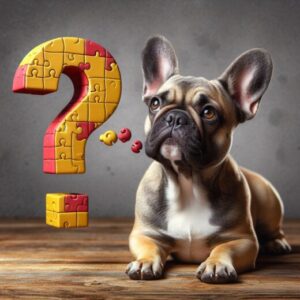 Franzoesiche Bulldogge Hund nachdenken Fragezeichen