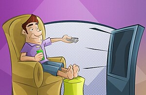 (Beispielbild) Mann Fernbedienung Fernseher Zappen